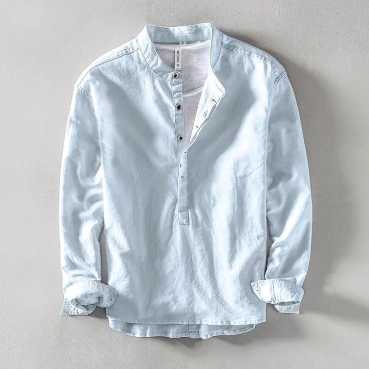 Herren-Leinenhemd mit Stehkragen-Shirts for men-Alpenkind