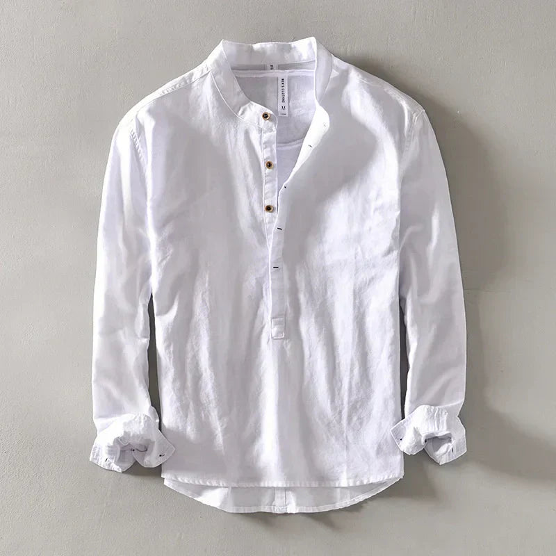 Herren-Leinenhemd mit Stehkragen-Shirts for men-Alpenkind