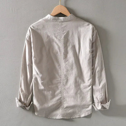 Herren-Leinenhemd mit Stehkragen-Shirts for men-Alpenkind