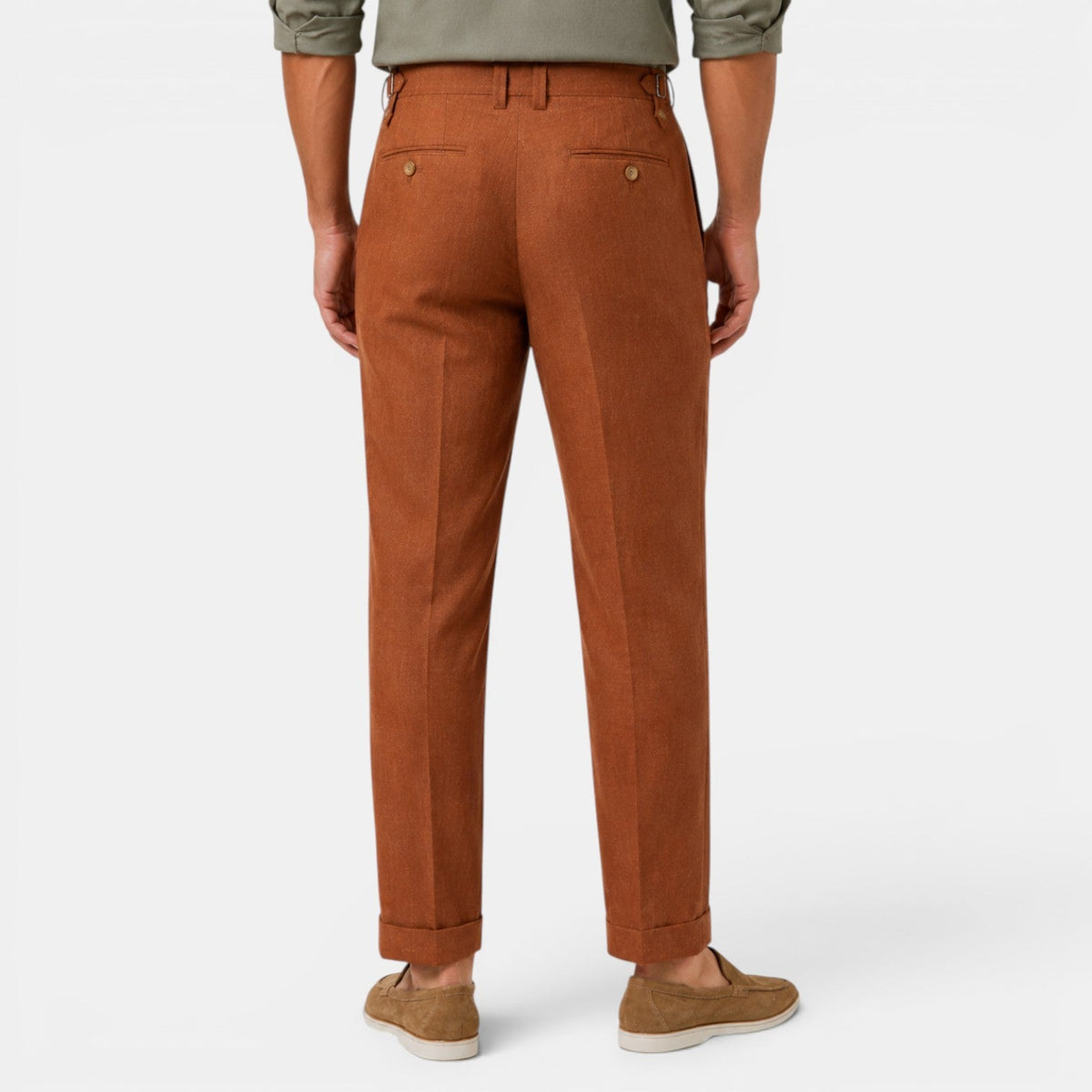Herren-Leinenhose mit geradem Bein und Bundfalten-Pants for Men-Alpenkind