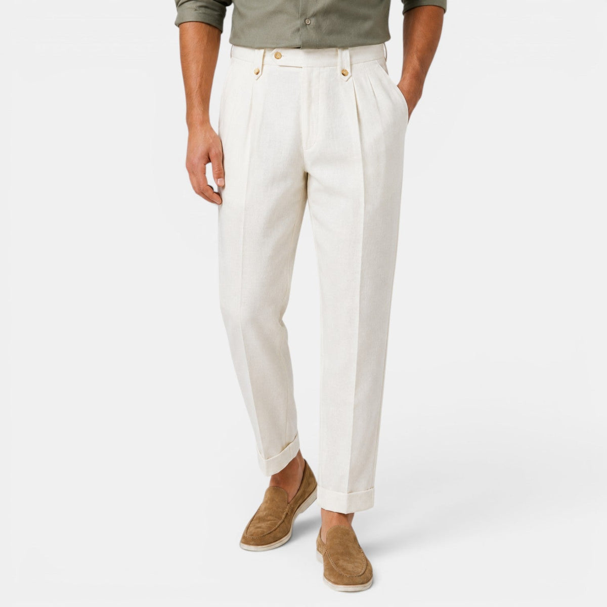 Herren-Leinenhose mit geradem Bein und Bundfalten-Pants for Men-Alpenkind
