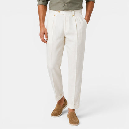 Herren-Leinenhose mit geradem Bein und Bundfalten-Pants for Men-Alpenkind