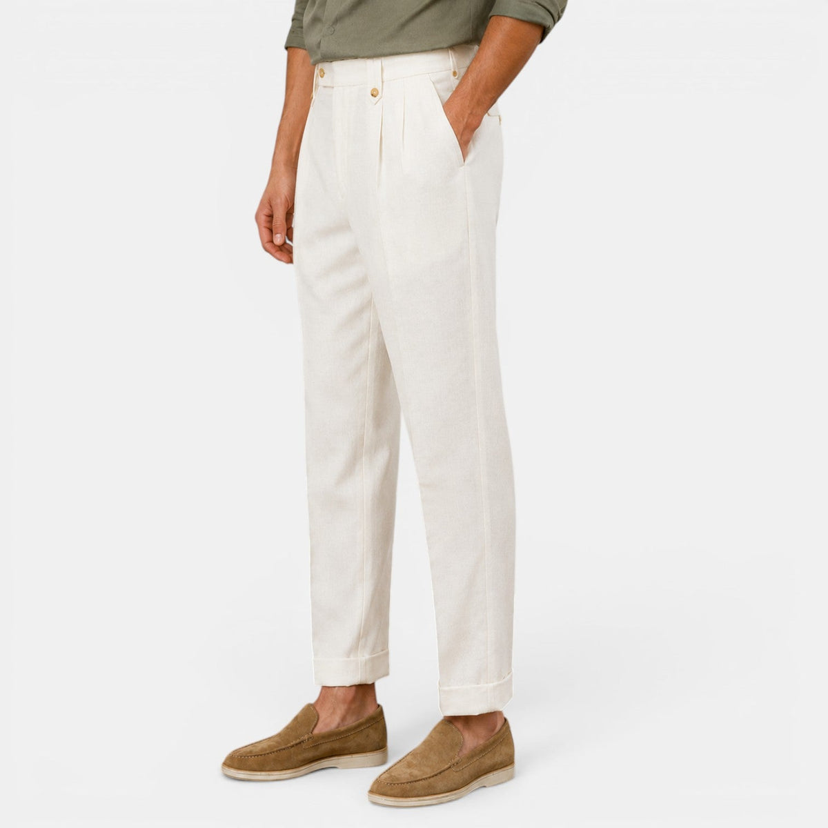 Herren-Leinenhose mit geradem Bein und Bundfalten-Pants for Men-Alpenkind