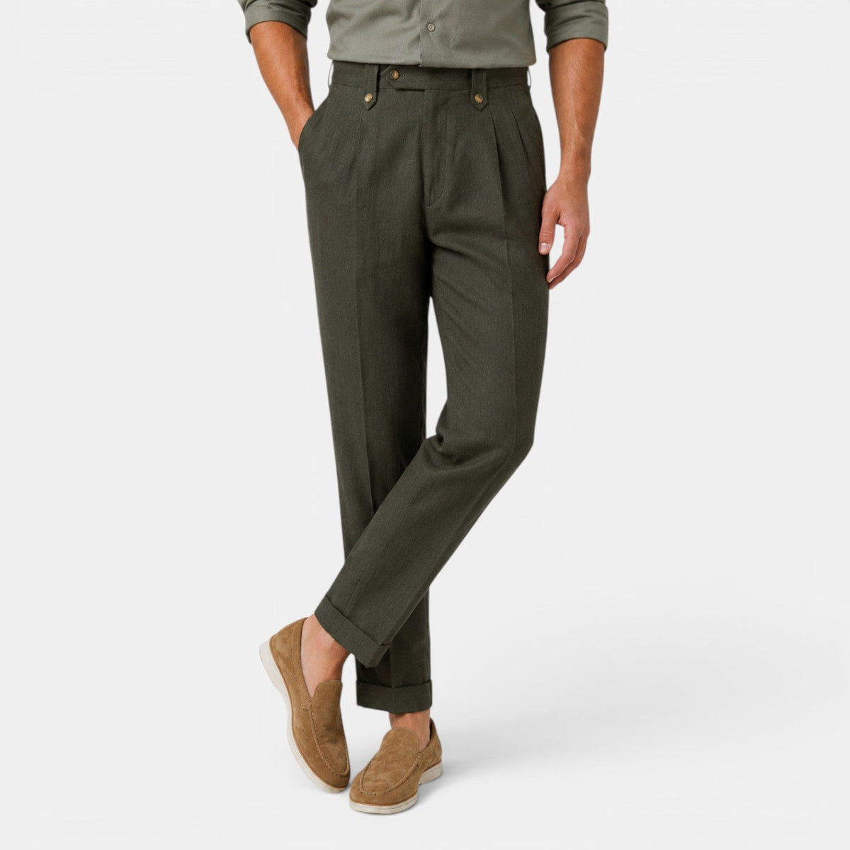 Herren-Leinenhose mit geradem Bein und Bundfalten-Pants for Men-Alpenkind