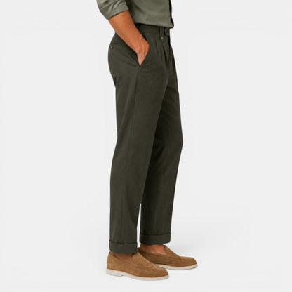 Herren-Leinenhose mit geradem Bein und Bundfalten-Pants for Men-Alpenkind