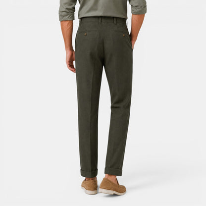 Herren-Leinenhose mit geradem Bein und Bundfalten-Pants for Men-Alpenkind