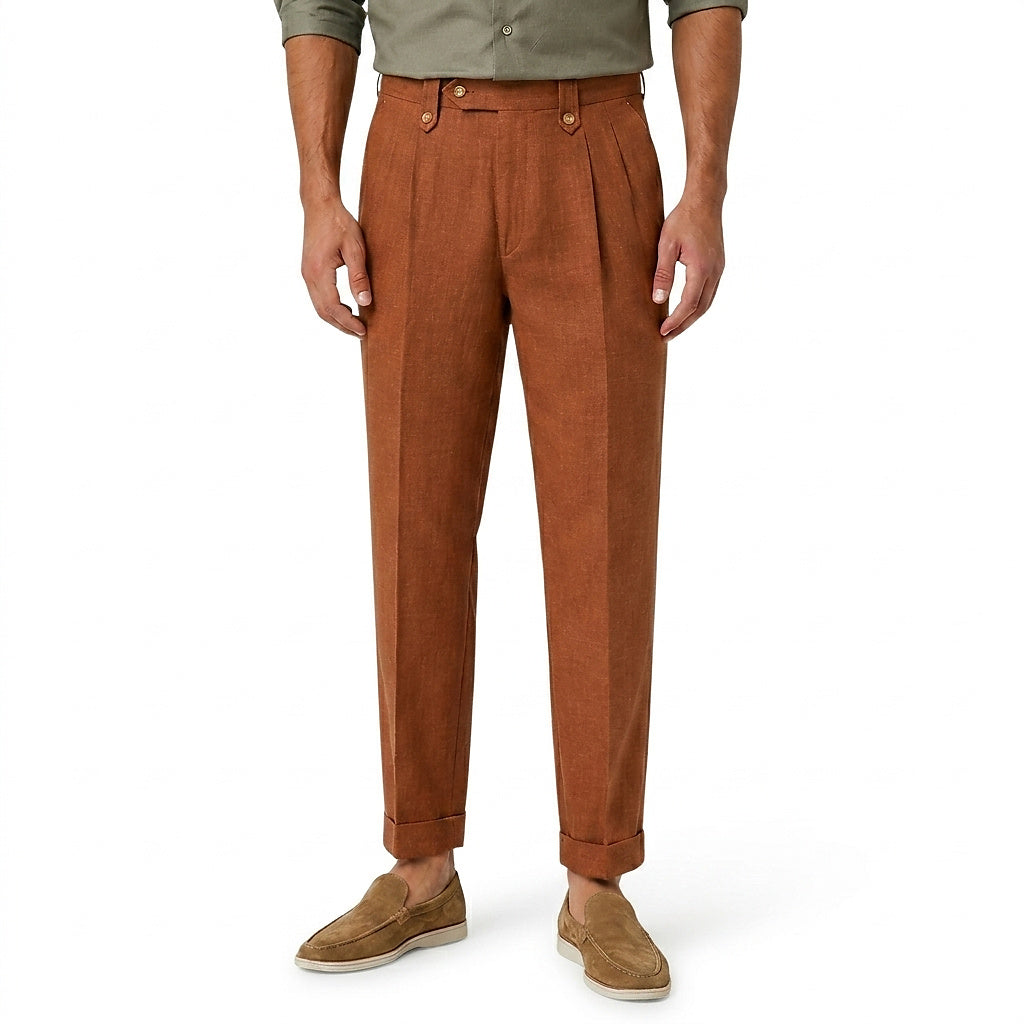 Herren-Leinenhose mit geradem Bein und Bundfalten-Pants for Men-Alpenkind