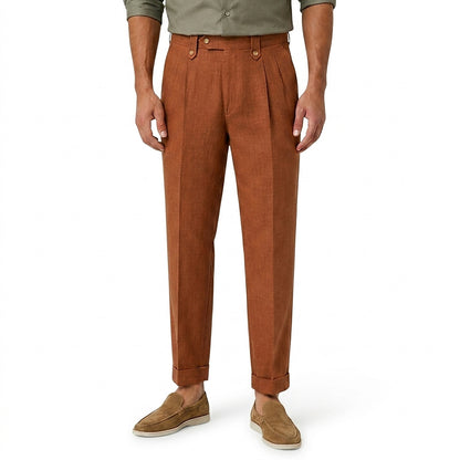 Herren-Leinenhose mit geradem Bein und Bundfalten-Pants for Men-Alpenkind