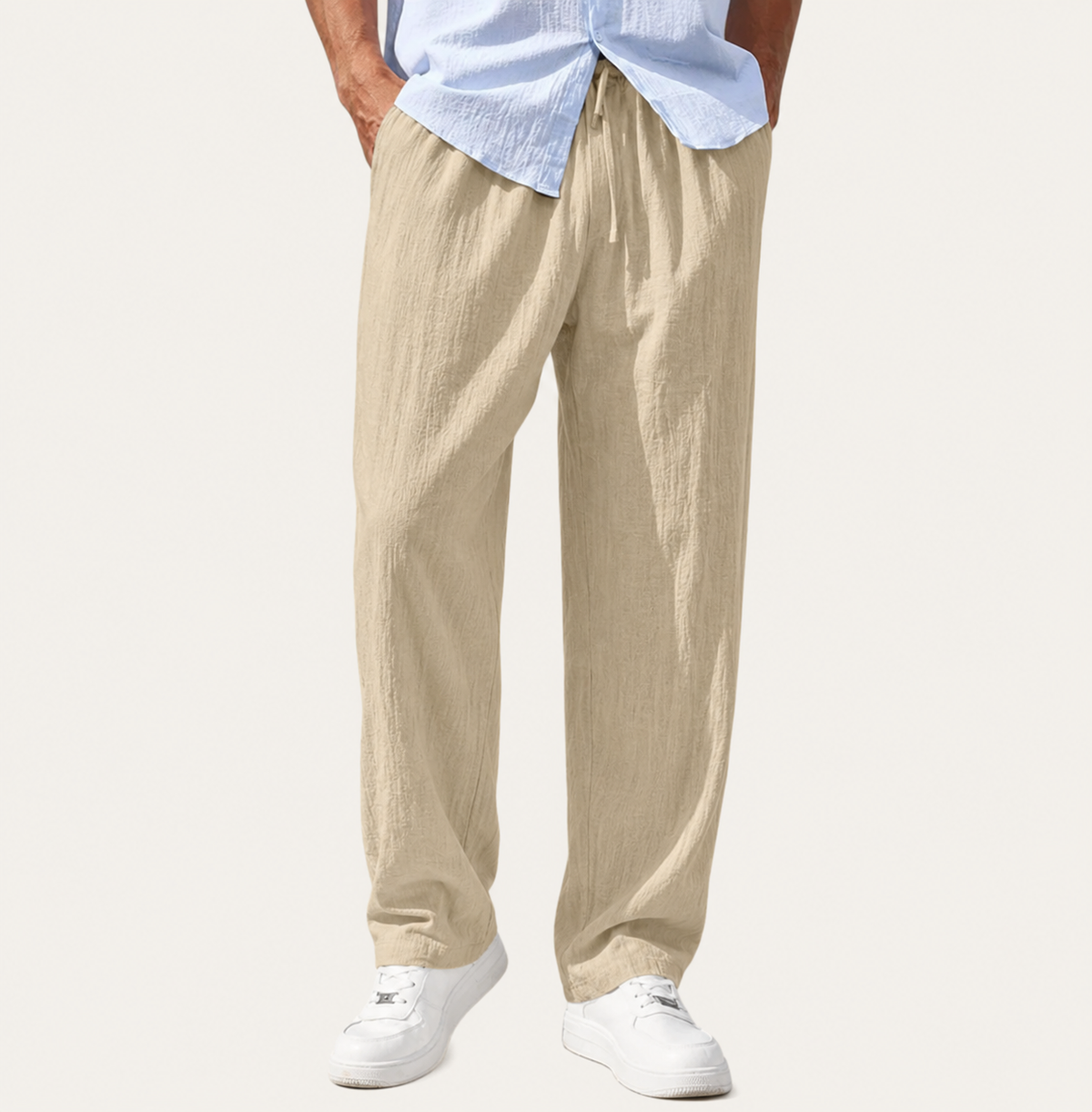 Herren-Leinenhose mit geradem Bein und Kordelzug-Pants for Men-Alpenkind