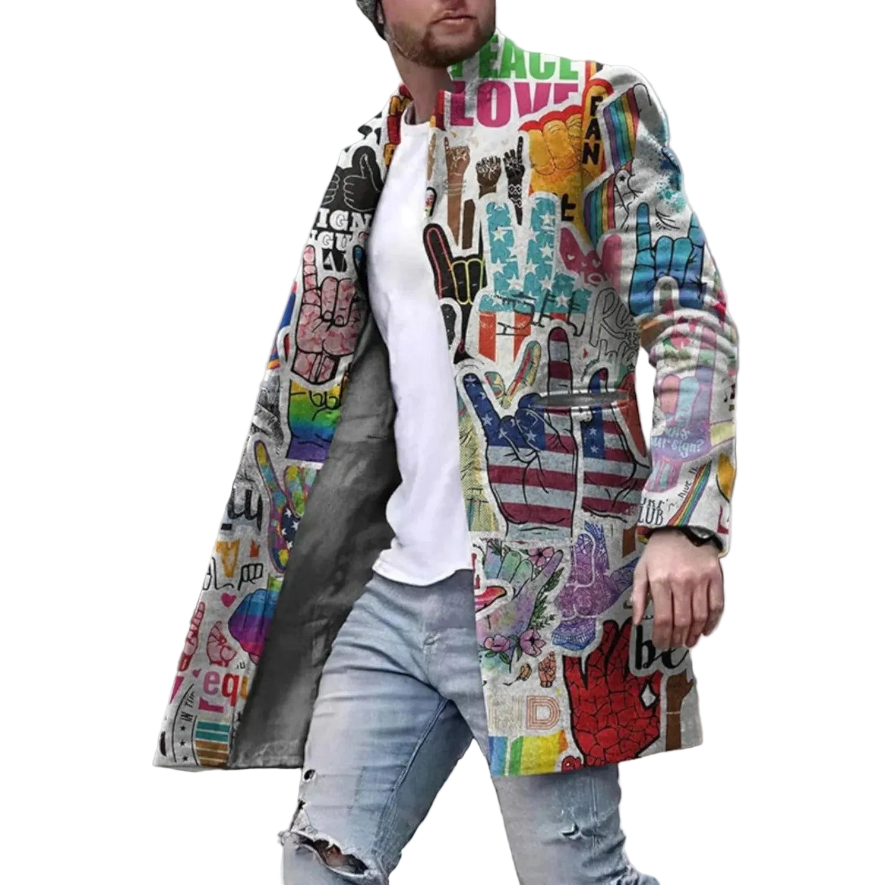 Herren Mantel mit Grafikdruck und Knopfleiste-Men Outerwear-Alpenkind