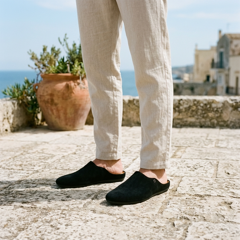 Herren-Mules aus Wildleder mit Metallnieten-Detail-Footwear for men-Alpenkind