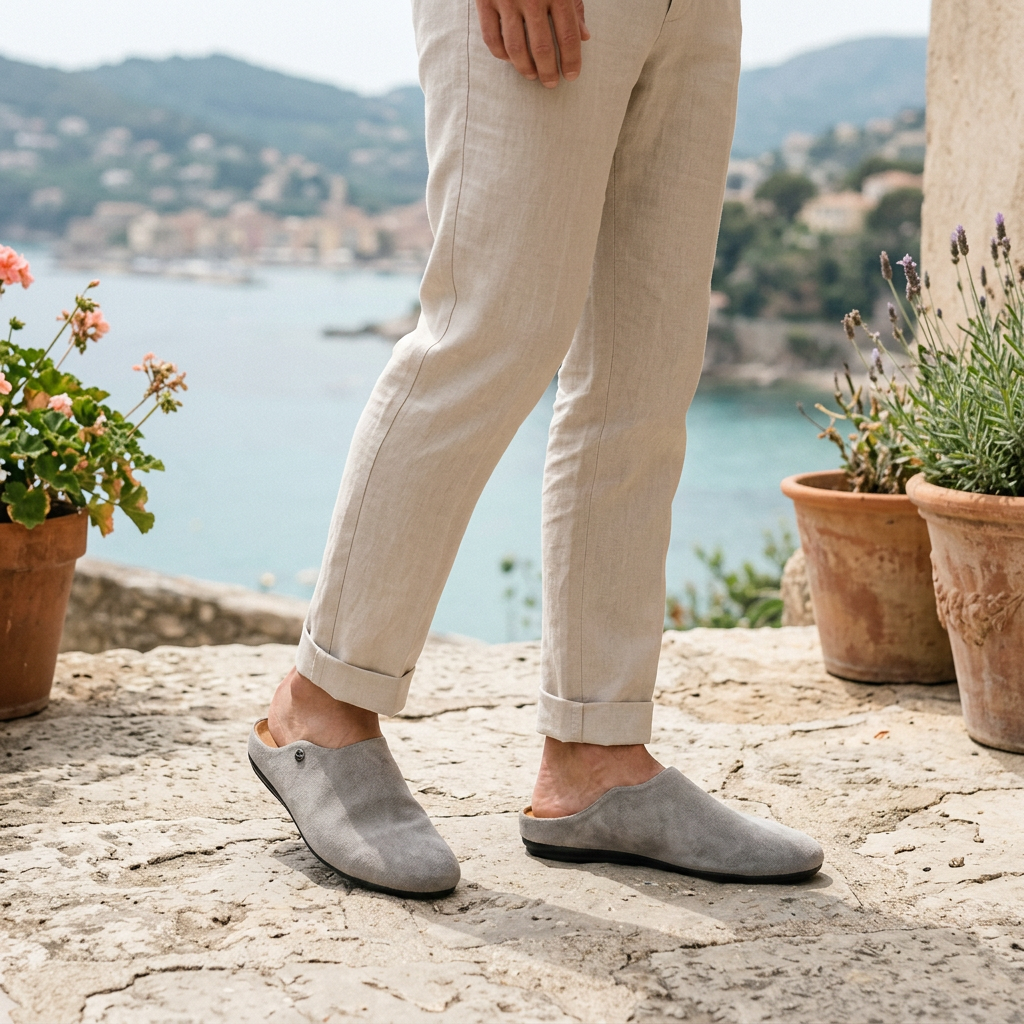 Herren-Mules aus Wildleder mit Metallnieten-Detail-Footwear for men-Alpenkind