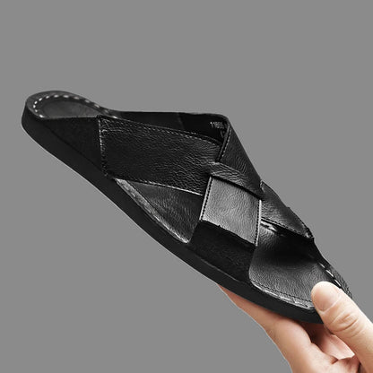 Herren-Pantolette mit offener Spitze und gekreuztem Riemenaufbau-Footwear for men-Alpenkind