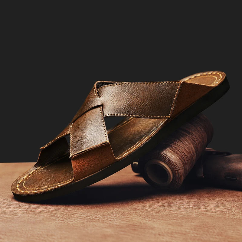 Herren-Pantolette mit offener Spitze und gekreuztem Riemenaufbau-Footwear for men-Alpenkind