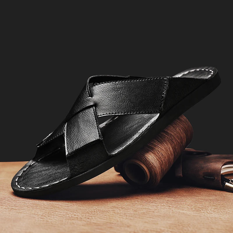 Herren-Pantolette mit offener Spitze und gekreuztem Riemenaufbau-Footwear for men-Alpenkind