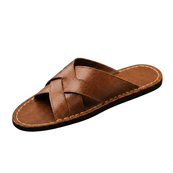 Herren-Pantoletten mit überkreuzten Riemen und sichtbaren Nähten-Footwear for men-Alpenkind