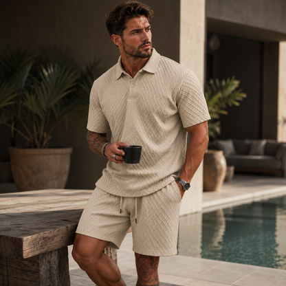 Herren Poloshirt und Shorts Set mit Diagonalem Strukturmuster-Sets for Men-Alpenkind