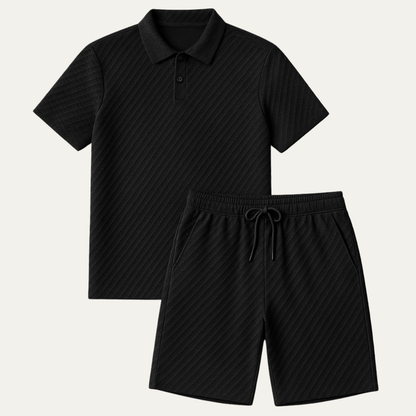 Herren Poloshirt und Shorts Set mit Diagonalem Strukturmuster-Sets for Men-Alpenkind