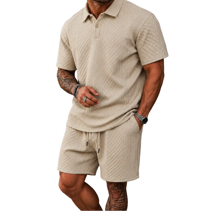 Herren Poloshirt und Shorts Set mit Diagonalem Strukturmuster-Sets for Men-Alpenkind