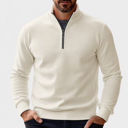 Herren-Pullover mit Viertelreißverschluss und Rippstrick-Details-Sweaters for men-Alpenkind
