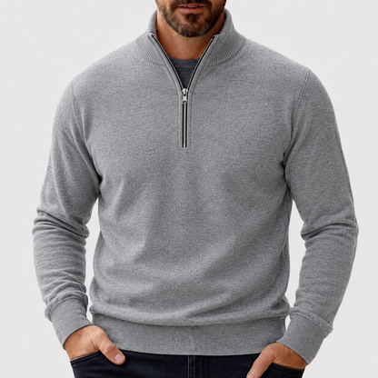 Herren-Pullover mit Viertelreißverschluss und Rippstrick-Details-Sweaters for men-Alpenkind