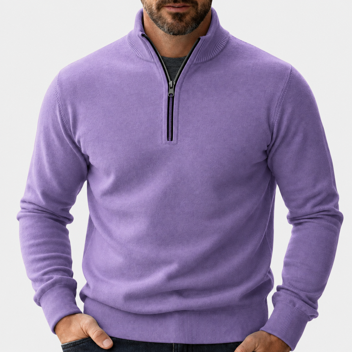 Herren-Pullover mit Viertelreißverschluss und Rippstrick-Details-Sweaters for men-Alpenkind