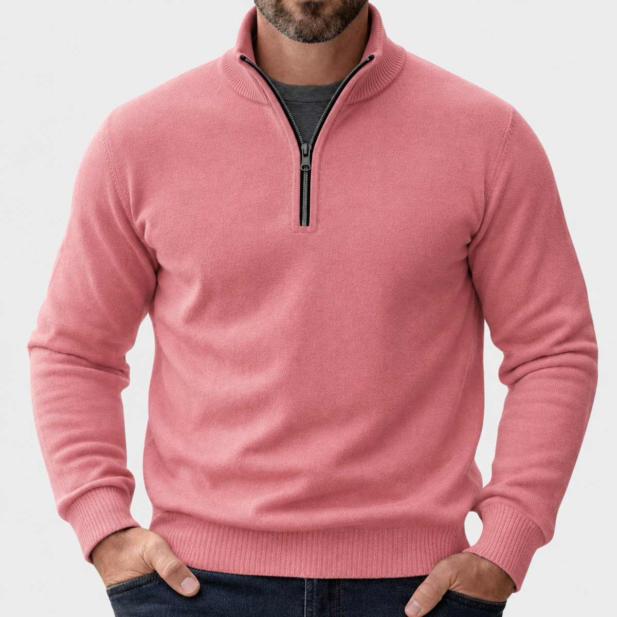 Herren-Pullover mit Viertelreißverschluss und Rippstrick-Details-Sweaters for men-Alpenkind