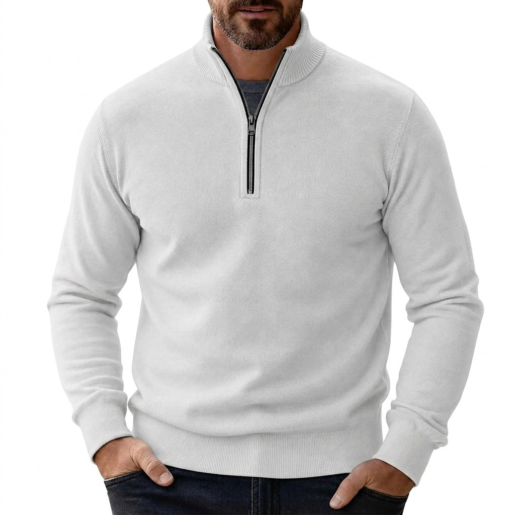 Herren-Pullover mit Viertelreißverschluss und Rippstrick-Details-Sweaters for men-Alpenkind