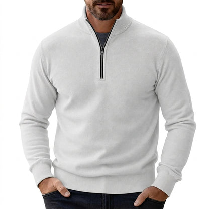 Herren-Pullover mit Viertelreißverschluss und Rippstrick-Details-Sweaters for men-Alpenkind
