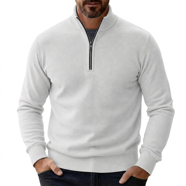 Herren-Pullover mit Viertelreißverschluss und Rippstrick-Details-Sweaters for men-Alpenkind