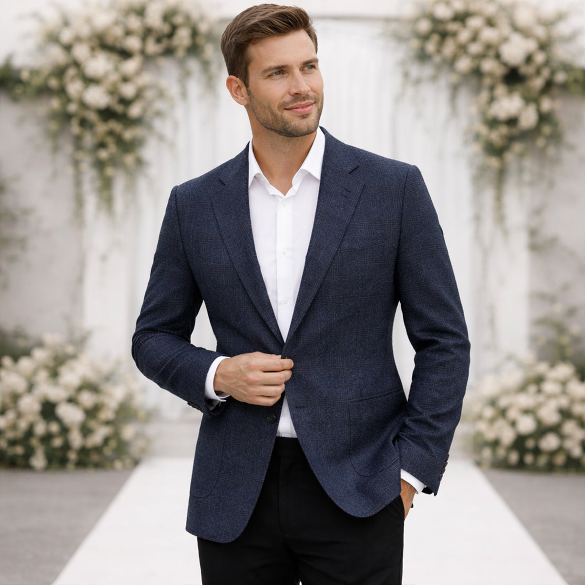 Herren Sakko mit Einreihiger Knopfleiste, Reverskragen und Aufgesetzten Taschen-Blazer for Men-Alpenkind