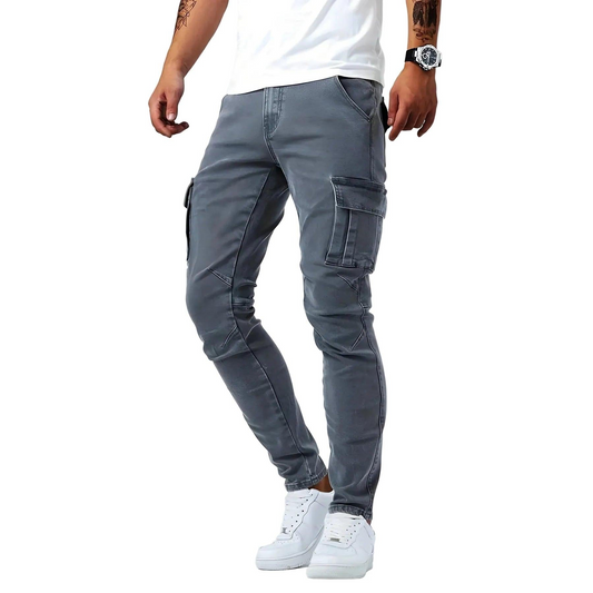 Herren Schmal Geschnittene Cargohose mit Seitentaschen-Men Pants-Alpenkind