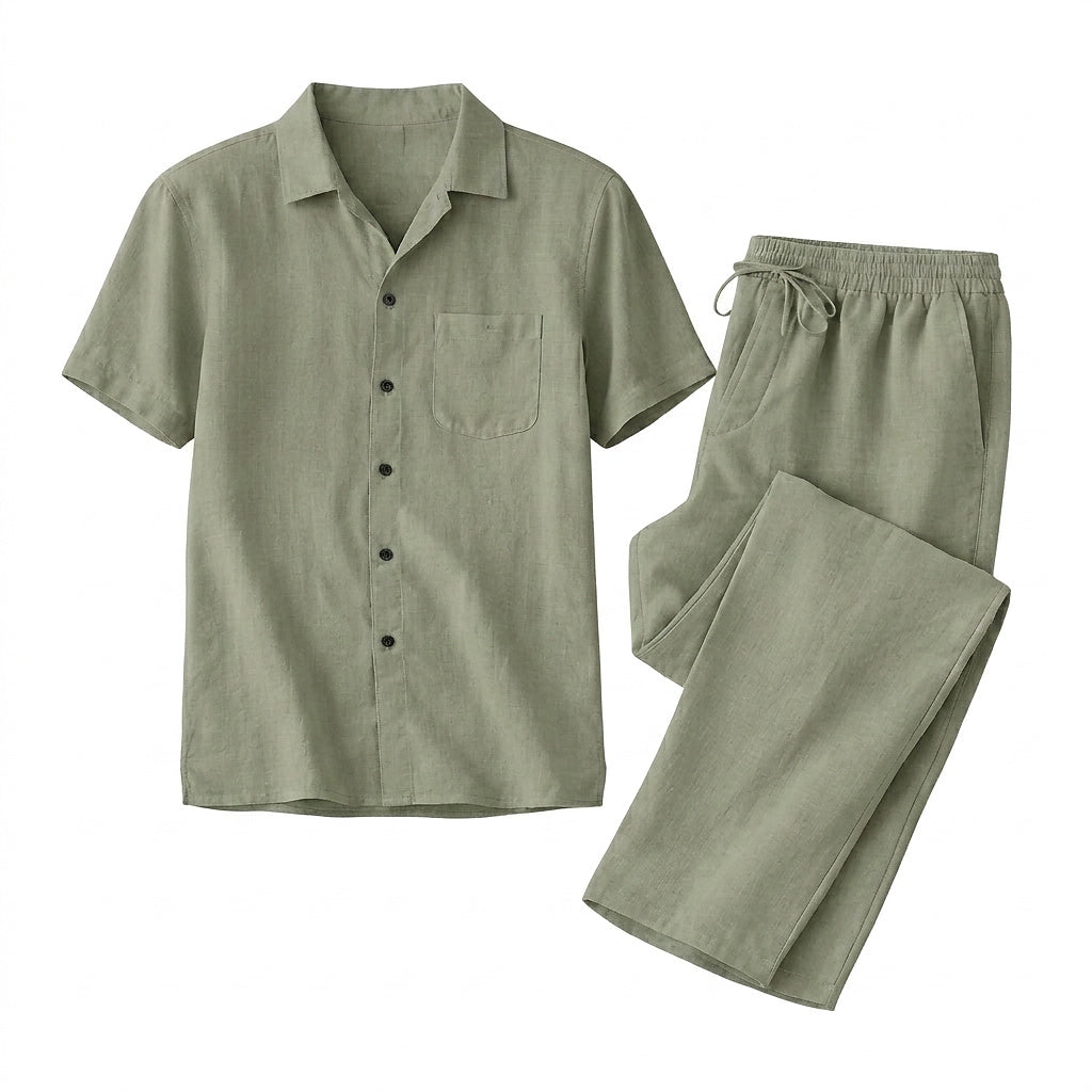 Herren-Set aus kurzärmeligem Hemd mit Knopfleiste und Hose mit Kordelzug-Sets for Men-Alpenkind