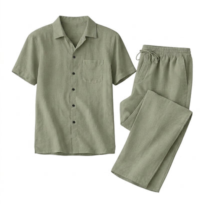 Herren-Set aus kurzärmeligem Hemd mit Knopfleiste und Hose mit Kordelzug-Sets for Men-Alpenkind