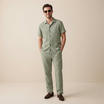 Herren-Set aus kurzärmeligem Hemd mit Knopfleiste und Hose mit Kordelzug-Sets for Men-Alpenkind