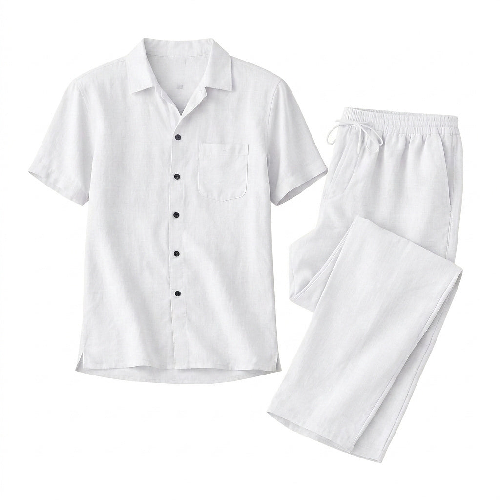 Herren-Set aus kurzärmeligem Hemd mit Knopfleiste und Hose mit Kordelzug-Sets for Men-Alpenkind