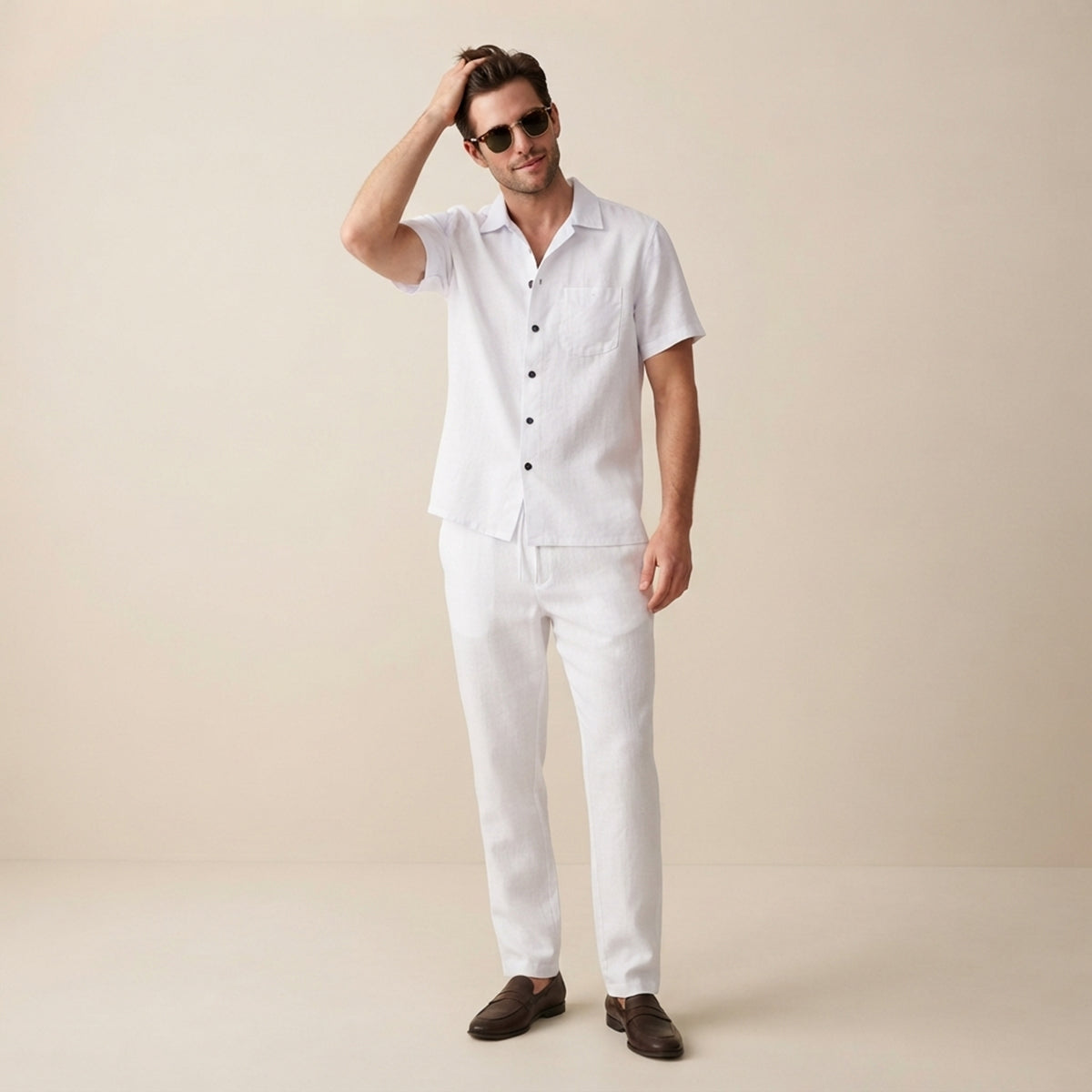 Herren-Set aus kurzärmeligem Hemd mit Knopfleiste und Hose mit Kordelzug-Sets for Men-Alpenkind