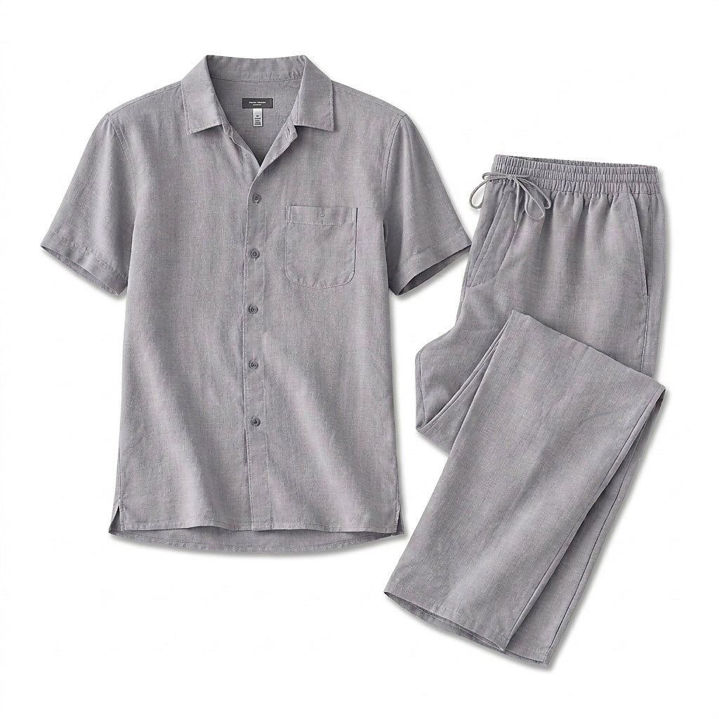 Herren-Set aus kurzärmeligem Hemd mit Knopfleiste und Hose mit Kordelzug-Sets for Men-Alpenkind