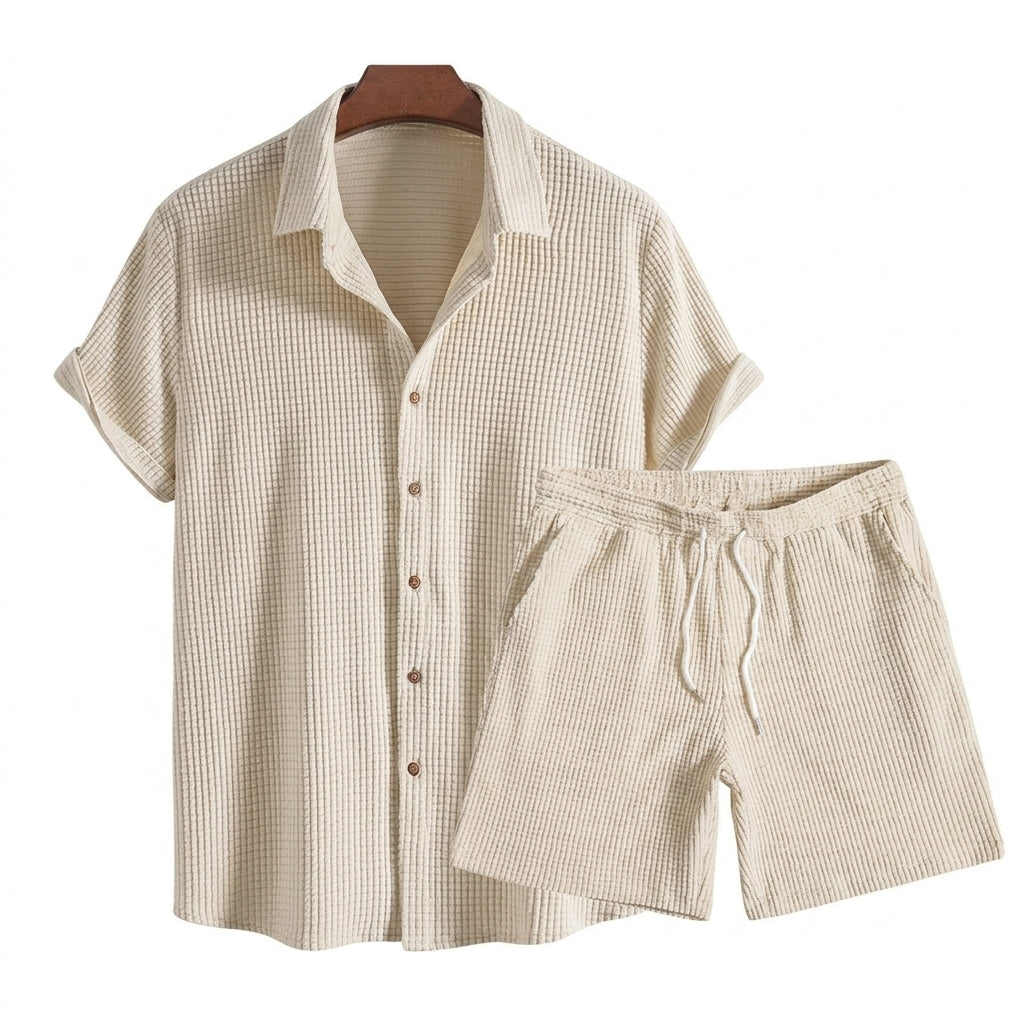 Herren Set aus Kurzarmhemd mit Knopfleiste und Shorts mit Kordelzug-Sets for Men-Alpenkind