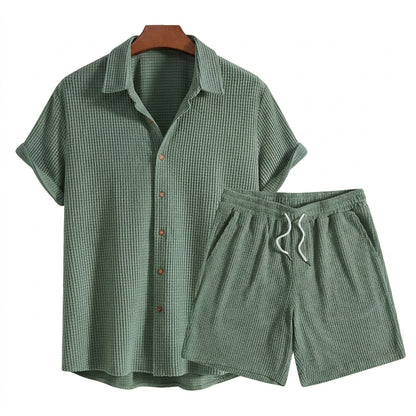 Herren Set aus Kurzarmhemd mit Knopfleiste und Shorts mit Kordelzug-Sets for Men-Alpenkind
