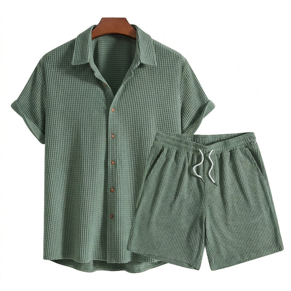 Herren Set aus Kurzarmhemd mit Knopfleiste und Shorts mit Kordelzug-Sets for Men-Alpenkind
