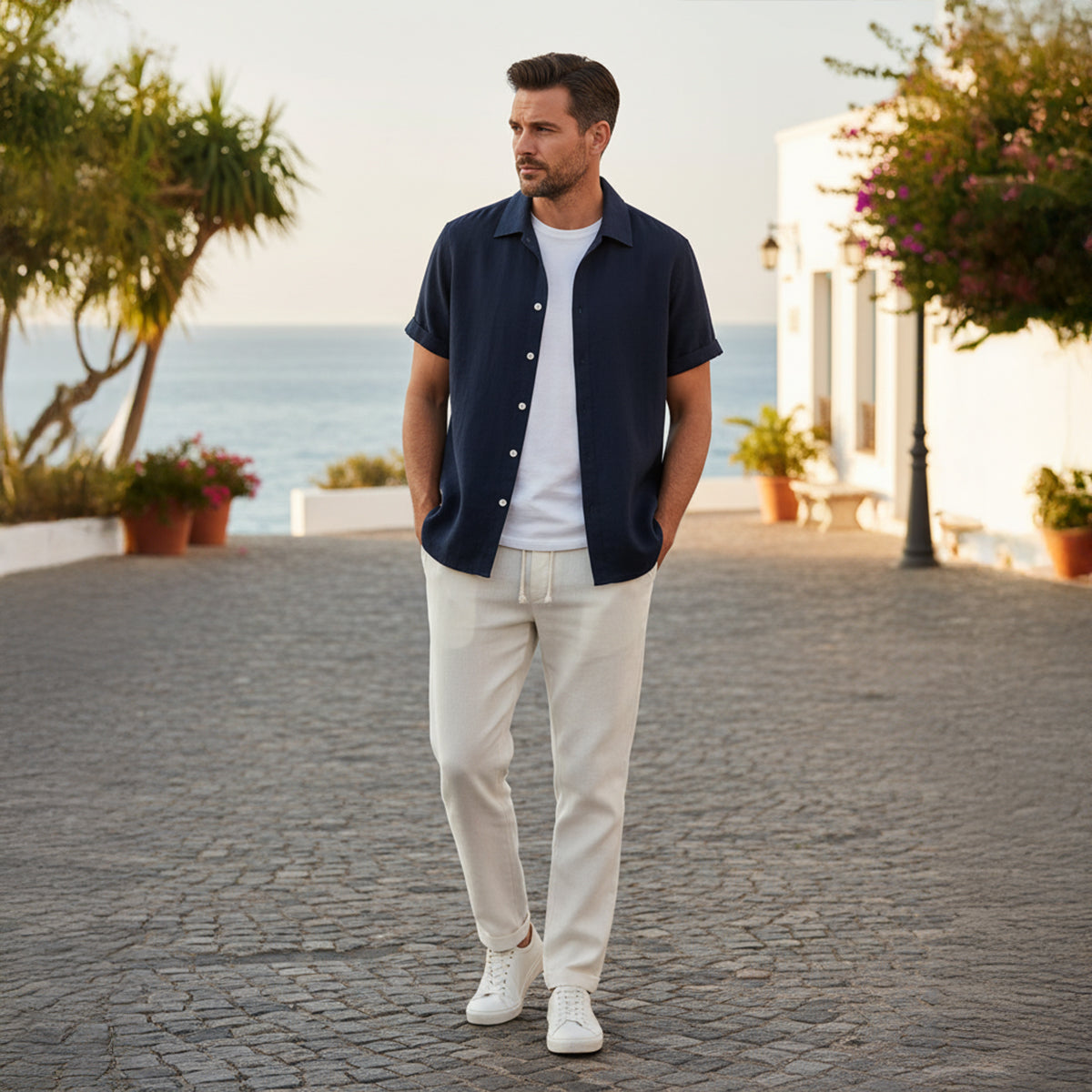 Herren-Set aus Kurzarmhemd mit Reverskragen und Hose mit Kordelzug-Sets for Men-Alpenkind