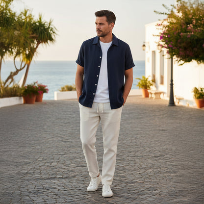 Herren-Set aus Kurzarmhemd mit Reverskragen und Hose mit Kordelzug-Sets for Men-Alpenkind