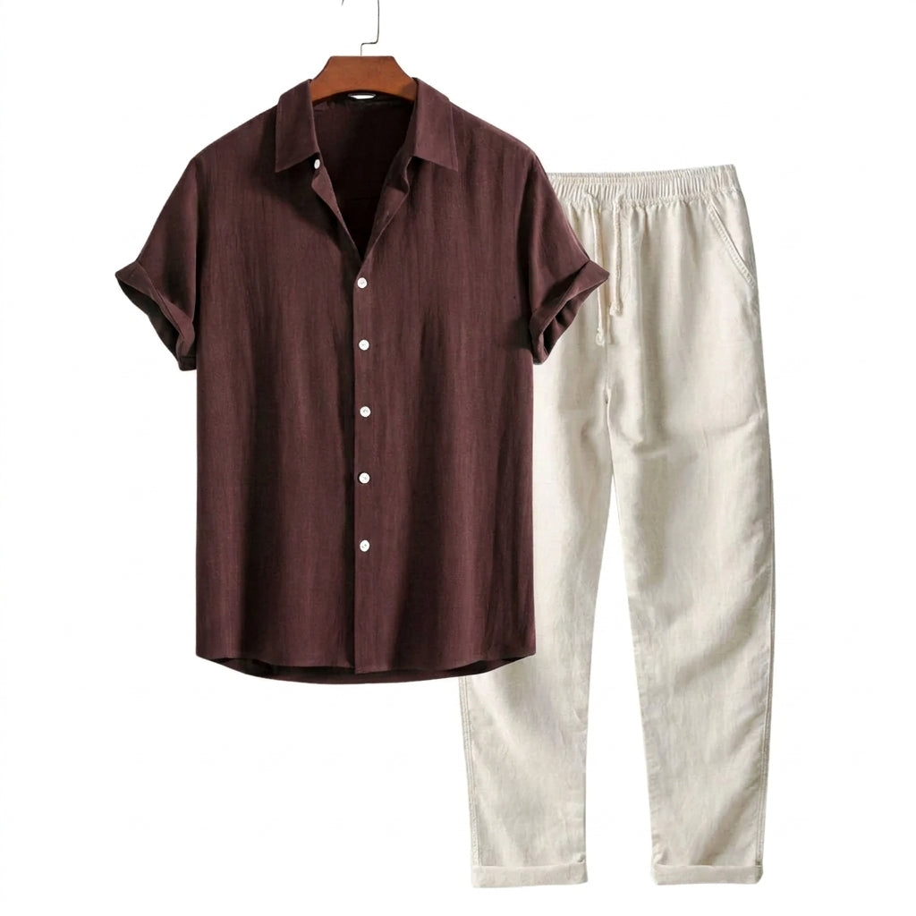 Herren-Set aus Kurzarmhemd mit Reverskragen und Hose mit Kordelzug-Sets for Men-Alpenkind