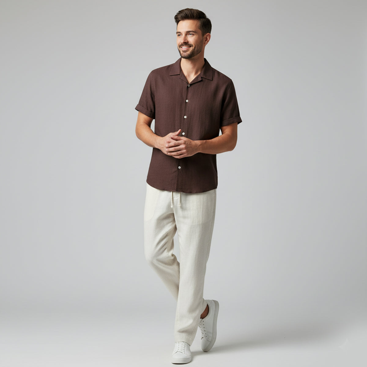 Herren-Set aus Kurzarmhemd mit Reverskragen und Hose mit Kordelzug-Sets for Men-Alpenkind