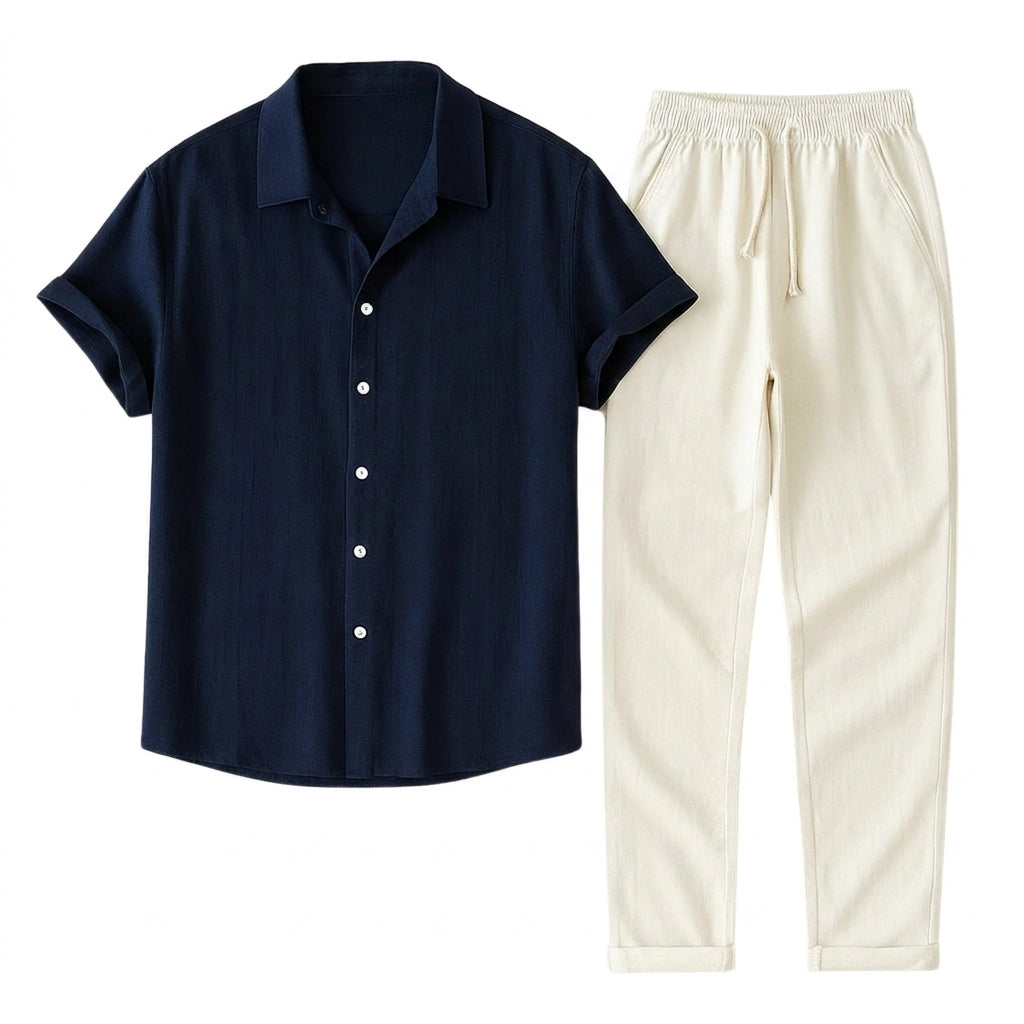 Herren-Set aus Kurzarmhemd mit Reverskragen und Hose mit Kordelzug-Sets for Men-Alpenkind