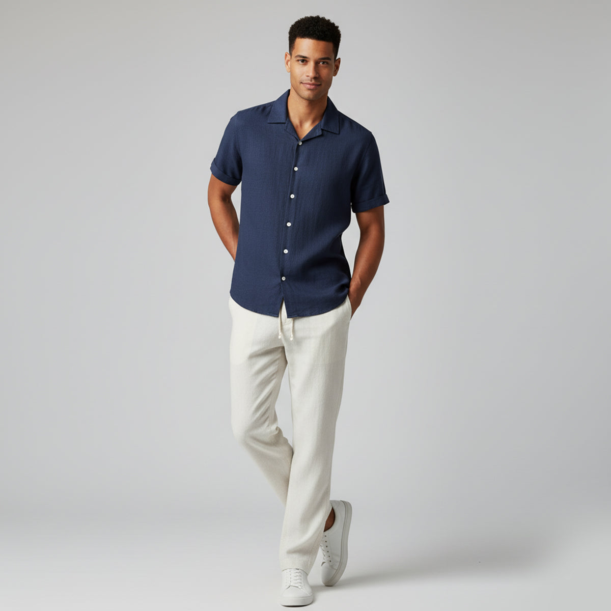 Herren-Set aus Kurzarmhemd mit Reverskragen und Hose mit Kordelzug-Sets for Men-Alpenkind