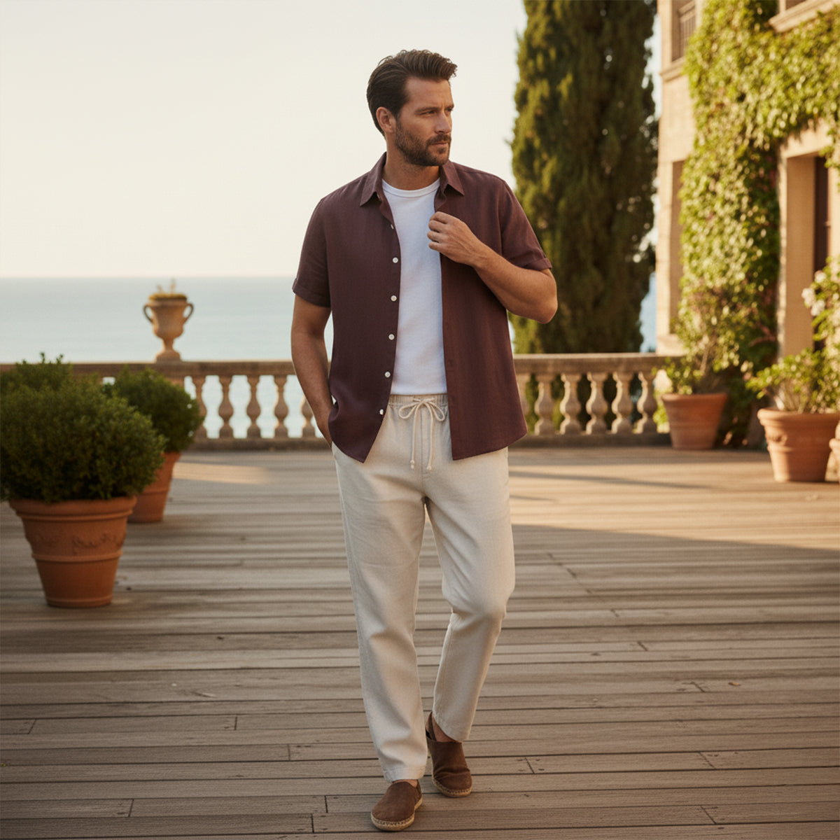 Herren-Set aus Kurzarmhemd mit Reverskragen und Hose mit Kordelzug-Sets for Men-Alpenkind