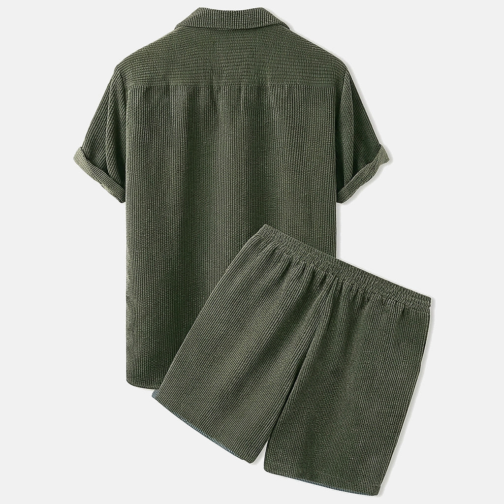 Herren Set aus Kurzarmhemd mit Reverskragen und Shorts mit Kordelzug-Sets for Men-Alpenkind
