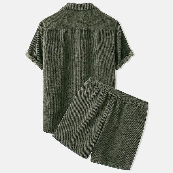 Herren Set aus Kurzarmhemd mit Reverskragen und Shorts mit Kordelzug-Sets for Men-Alpenkind